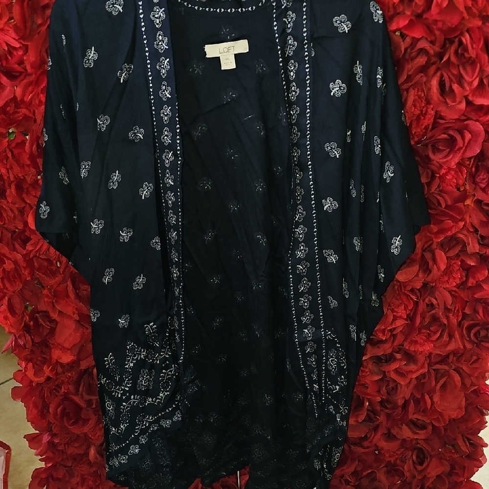 LOFT Women's Navy Floral Open Cardigan Size M/L Like New
